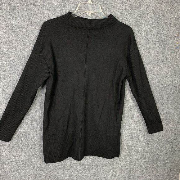 Talbots Merino Wool Black Sweater Women L Petite Mock Neck Slit Hem - Picture 7 of 11